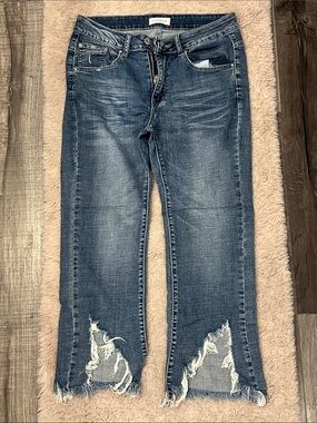 Casual Distressed Ankle Jeans in Blue - Women's